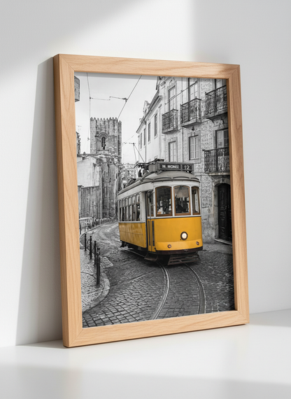 Lisbon Tram Wall Art Print | Travel Photography Decor | Cityscape Aesthetic Poster | Yellow Tram Print | Portugal Art