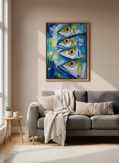 Abstract Fish Wall Art Print | Coastal Kitchen Decor | Impressionist Blue Poster