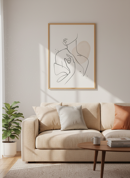 Minimalist Woman Line Art | Abstract Nude Figure, Beige Aesthetic Decor