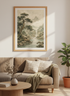 Japanese Landscape Watercolor | Mountain & Waterfall Art, Zen Nature Decor Poster
