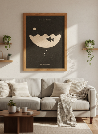 Minimalist Fish Wall Art | Serene Quote Poster, Boho Ocean Print | Living Room Decor