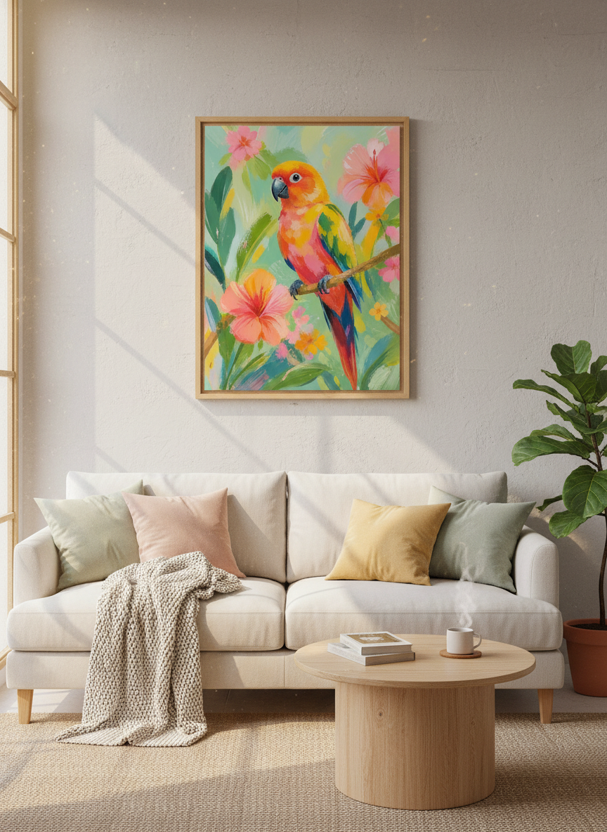 Tropical Sun Conure Wall Art | Colorful Parrot Poster, Vibrant Bird Print Decor