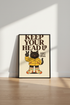 Retro Cartoon Cat Wall Art Print | Boho Bedroom Decor | Positive Quote Poster | Keep Your Head Up Motivational Decor