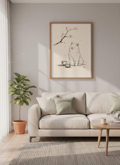 Shiba Inu Cherry Blossom Wall Art | Japanese Zen Dog Print | Minimalist Poster