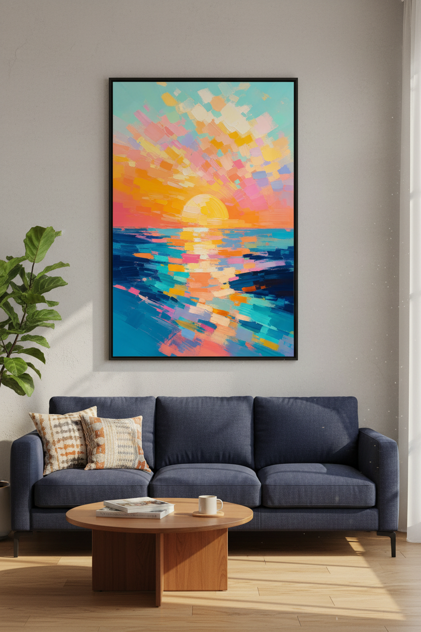 sunset ocean print | Vibrant Impressionist Colors, Coastal Bedroom