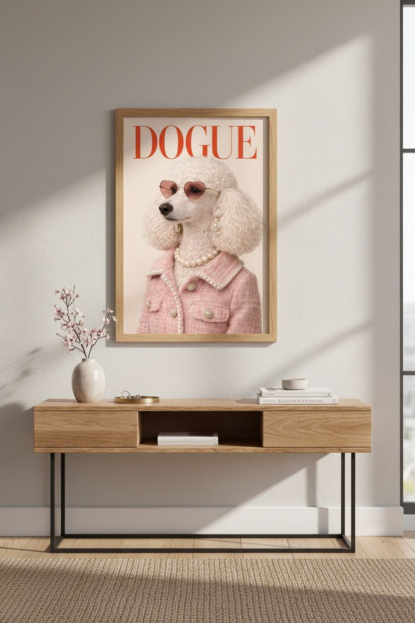 Humorous Dog Vogue Wall Art Print | Pet Owner Gift | Preppy Decor | Quirky Dogue Poster | Dog Art Canvas | Poodle Art