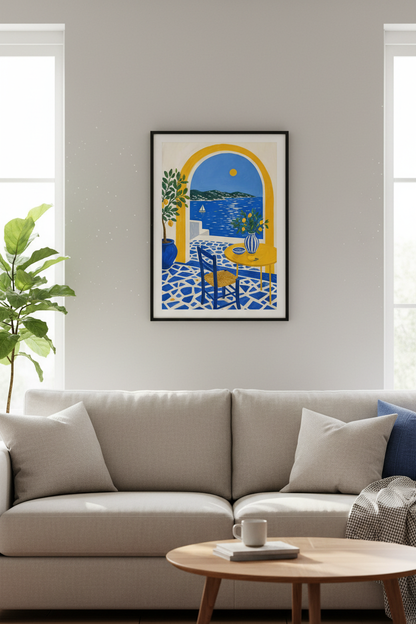 Mediterranean poster | Blue Yellow Coastal, Kitchen Decor
