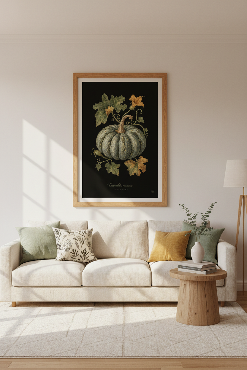 Vintage Pumpkin Botanical Wall Art Print | Kitchen Decor | Dark Academia Poster