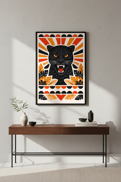 Abstract Panther Wall Art Print | Boho Chic Jungle Decor | Maximalist Safari Poster | Unframed, Framed, Digital Download