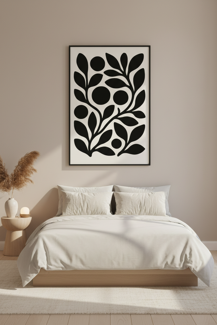 Minimalist Botanical Framed Art Print | Boho Living Room Decor | Black &amp; White Abstract Floral Poster Ready to Hang