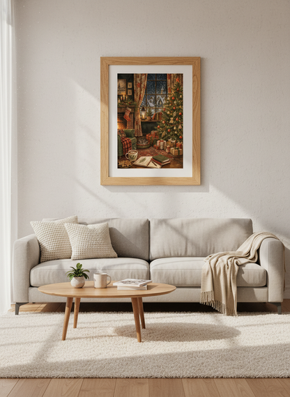 Cozy Christmas Window Art | Winter Village Watercolor, Rustic Holiday Decor Poster
