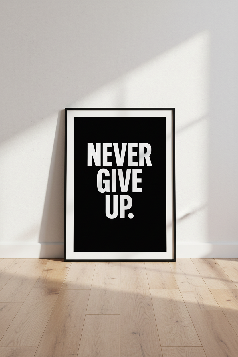 Minimalist Motivational Quote Wall Art Print | Office Gym Decor | Inspirational Typography Poster | Never Give Up Print