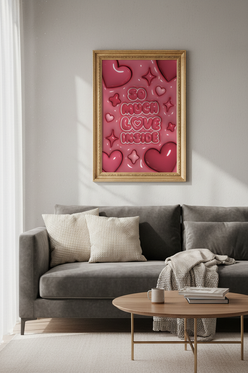 pink heart poster | glossy bubble pop, bedroom art