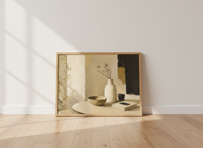 Minimalist Still Life Wall Art Print | Boho Living Room Decor | Neutral Aesthetic Poster | Earth Tone Abstract Painting