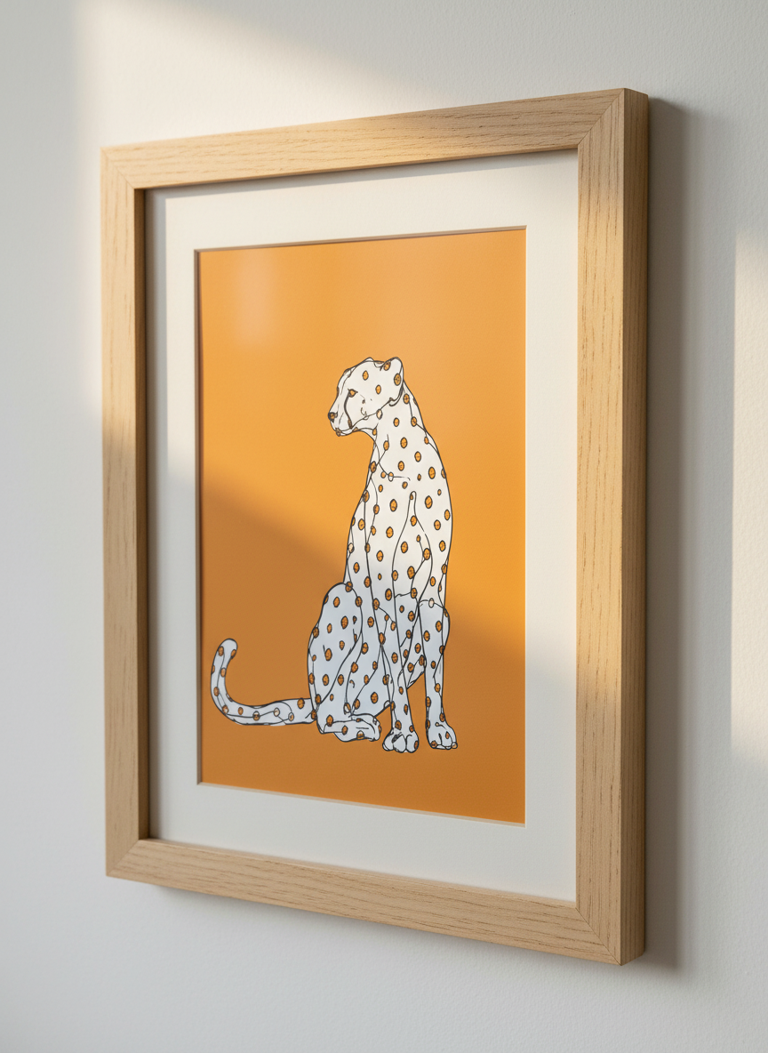 Abstract Cheetah Wall Art Print | Boho Living Room Decor | Minimalist Animal Poster | Orange &amp; White Safari Artwork