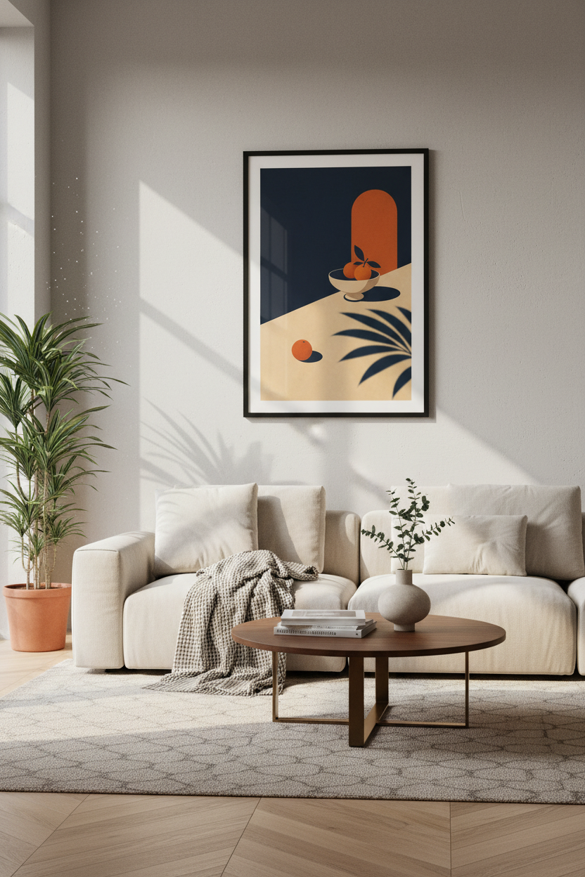 Minimal Still Life | Navy Orange Abstract Kitchen Decor