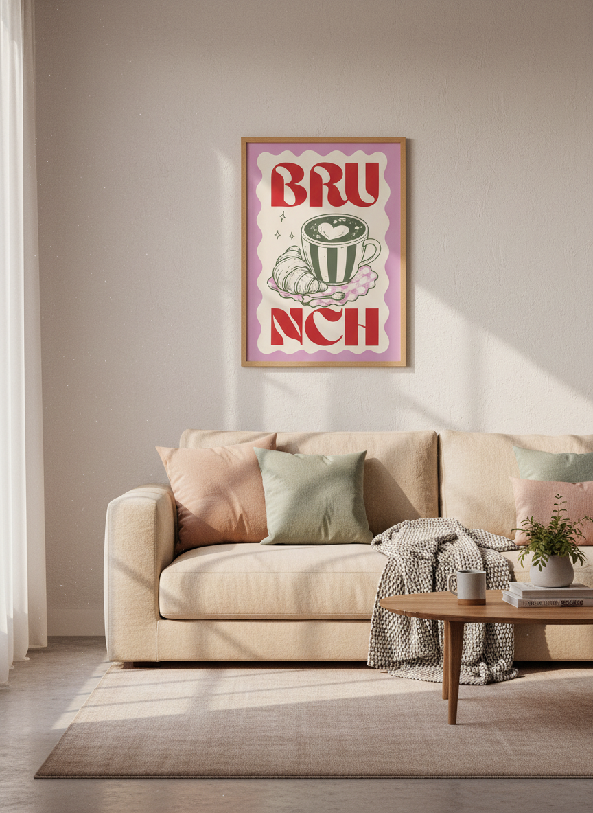 Brunch Cafe Wall Art Print | Kitchen Decor Coffee Poster | Retro Food Aesthetic