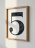 Modern Abstract Number Five Wall Art Print | Minimalist Living Room Decor | Marble Texture Poster | Black White