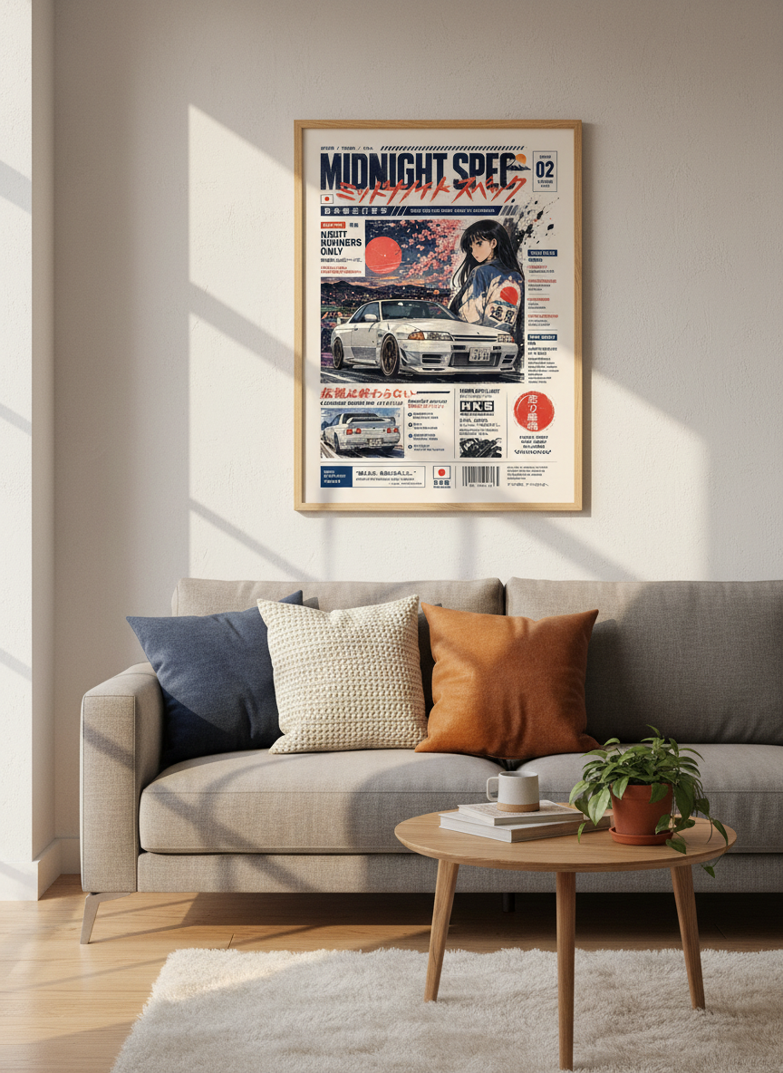 JDM Skyline R32 Art Print | Japanese Street Racing Car Poster | Anime Manga Poster