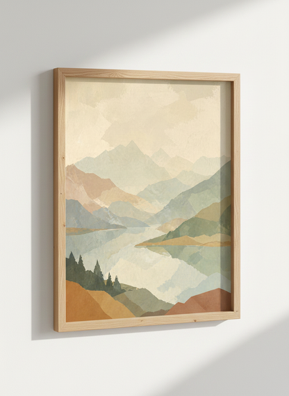 Abstract Mountain Lake Wall Art Print | Boho Landscape Decor | Earth Tone Poster | Serene Nature Artwork | Digital Download
