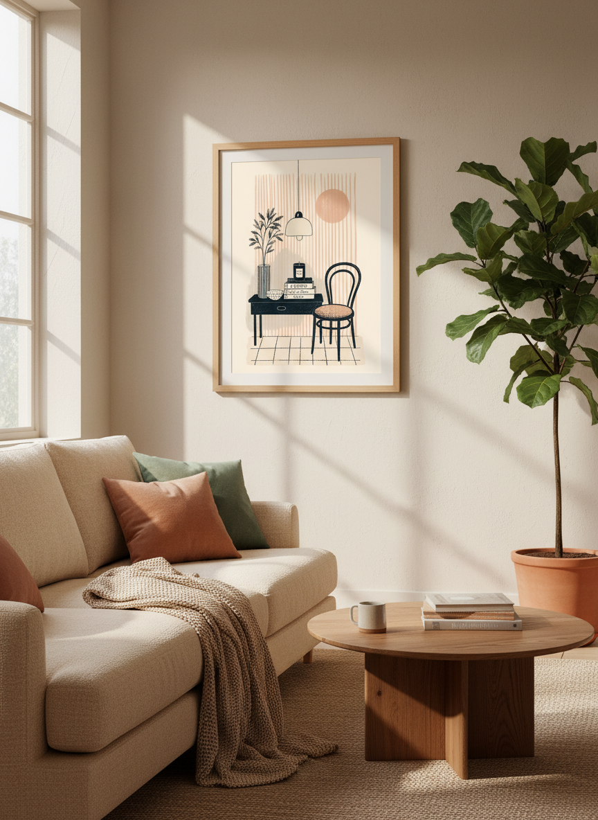 Parisian Interior Art Print | Boho French Apartment Decor | Mid-Century Modern Poster