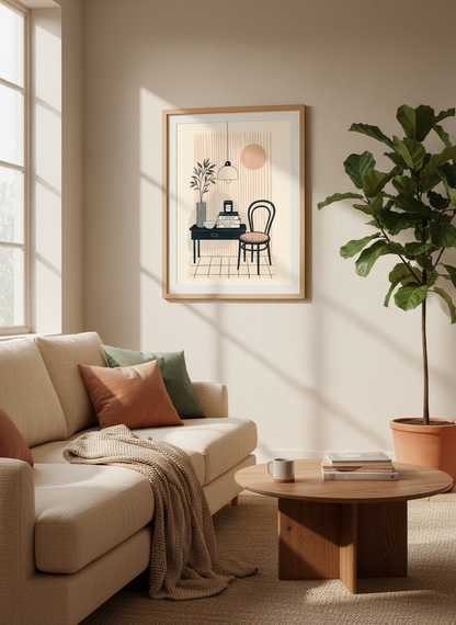 Parisian Interior Art Print | Boho French Apartment Decor | Mid-Century Modern Poster