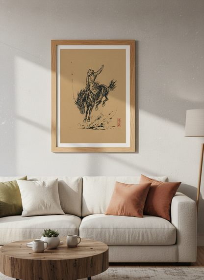 Rodeo Cowboy Horse Print | Ink Brush Western Decor | Minimalist Poster