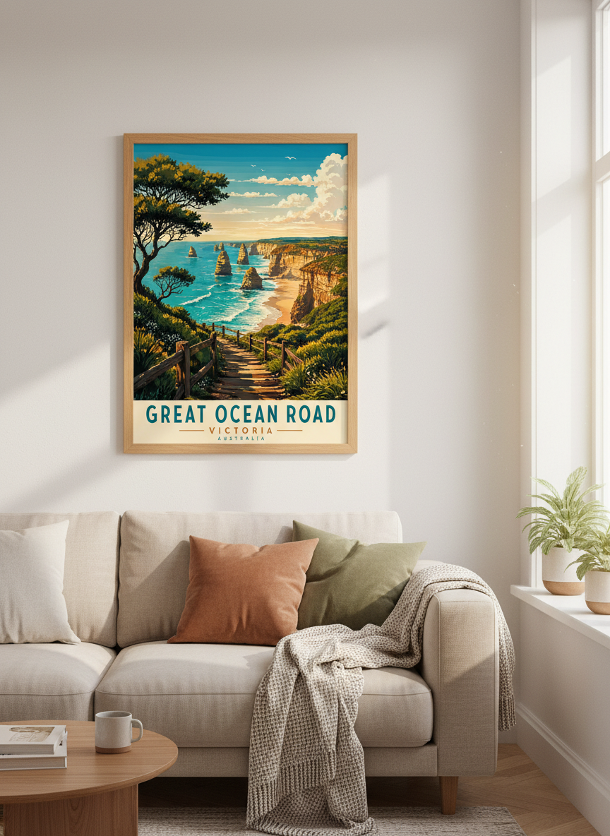 Great Ocean Road Australia Poster | Vintage Coastal Wall Art, Twelve Apostles Print