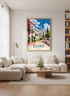 Elvas Portugal Travel Poster | Mediterranean Street Wall Art, Blue & Pink Decor