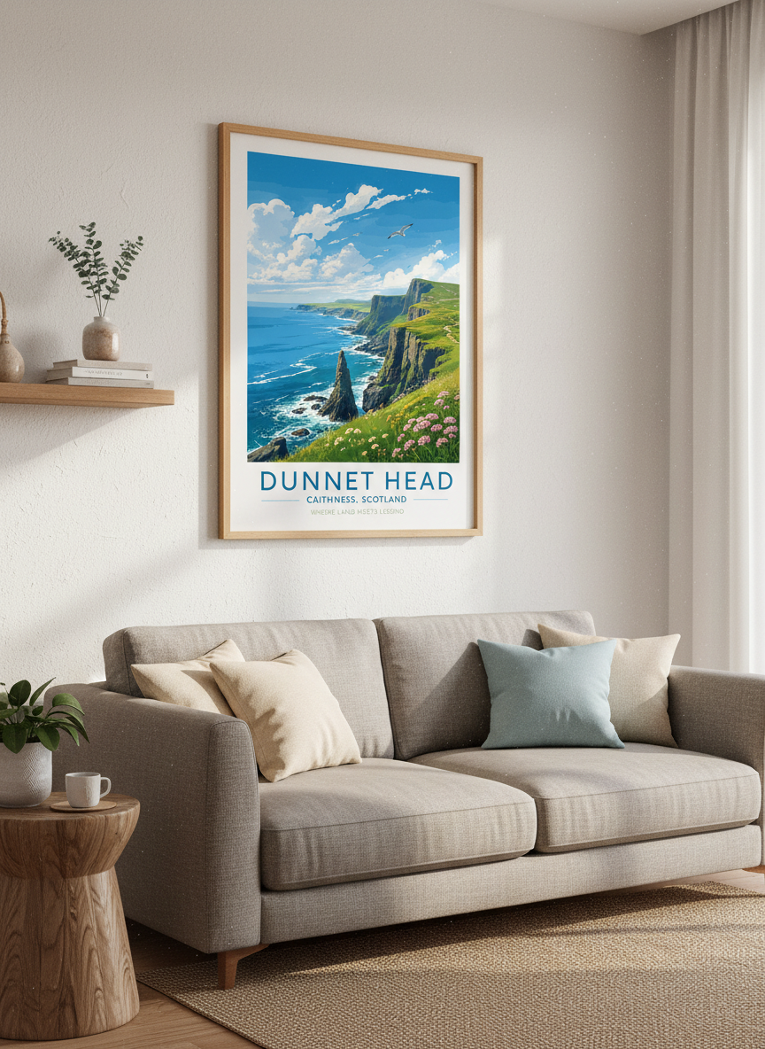 Dunnet Head Scotland Poster | Coastal Cliff Travel Wall Art | Nature Decor