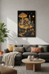 Mushroom Fantasy Art | Whimsical Golden Nightscape, Nursery Decor