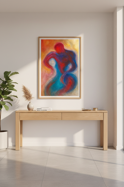 Abstract Figurative Frame Art | Energetic Wall Decor | Modern Home Aesthetics | Ready to Hang Love Couple Poster