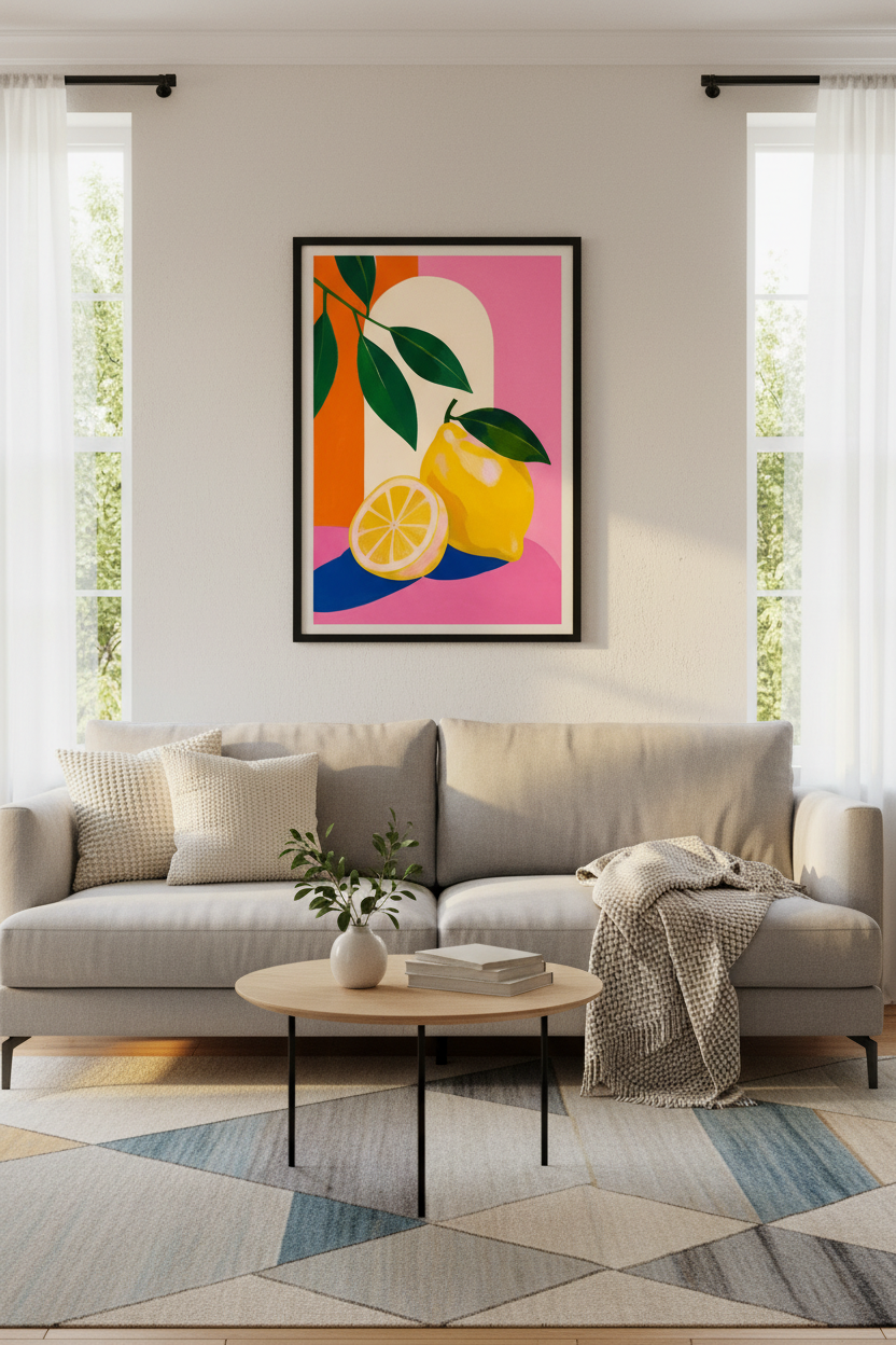 modern lemon print | bold citrus illustration, kitchen dining decor