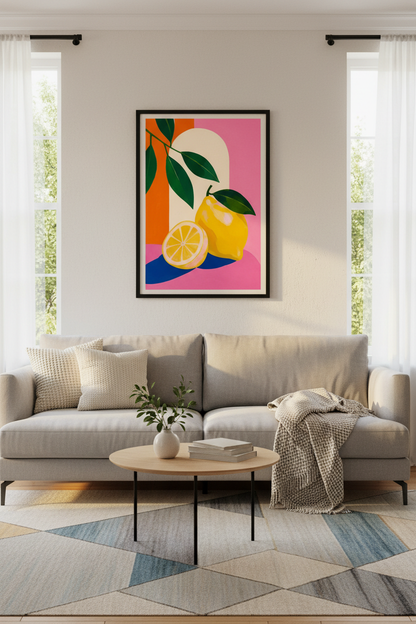 modern lemon print | bold citrus illustration, kitchen dining decor