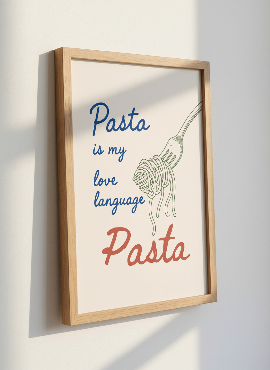 Pasta Love Language Wall Art Print | Kitchen Dining Room Decor | Foodie Aesthetic Poster | Italian Noodle Art Gift