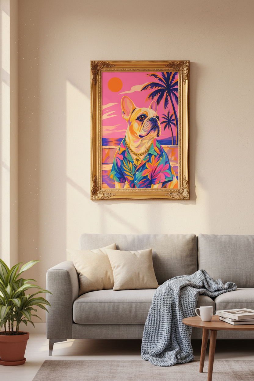 tropical dog poster | Vibrant Pop Art, Beach Living Room