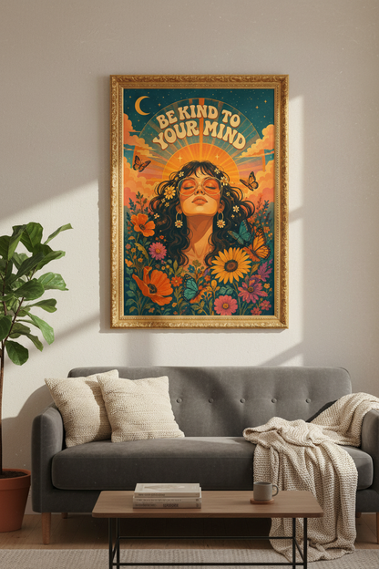 retro boho poster | sunflower floral, bedroom decor
