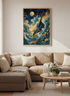 Surreal Violin Ocean Waves Wall Art | Gold & Navy Celestial Music Decor | Fantasy Poster