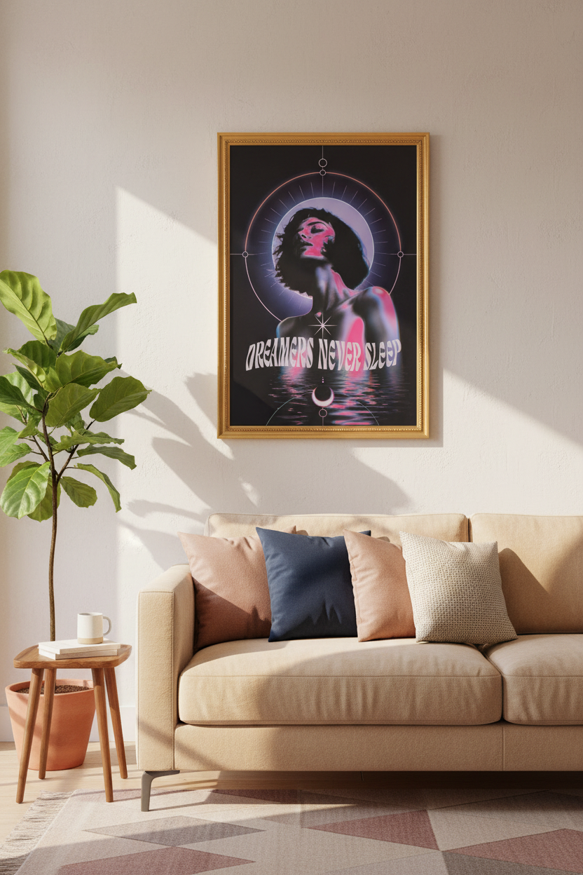 synthwave poster print | Neon Portrait, Bedroom Decor, Retro Aesthetic