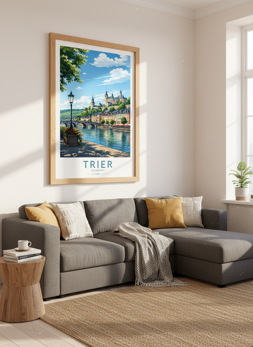 Trier Germany Travel Poster | Vintage Style Cityscape, Living Room Wall Art
