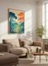 Modern Forest Landscape Art | Teal & Orange Mid Century Poster, Nature Wall Decor