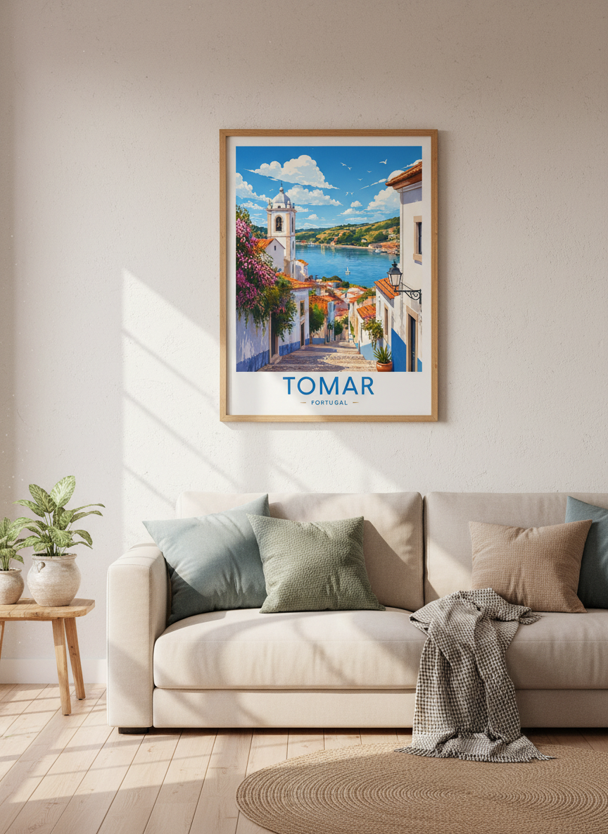 Tomar Portugal Print | Mediterranean Coastal Town Wall Art, European Travel Poster