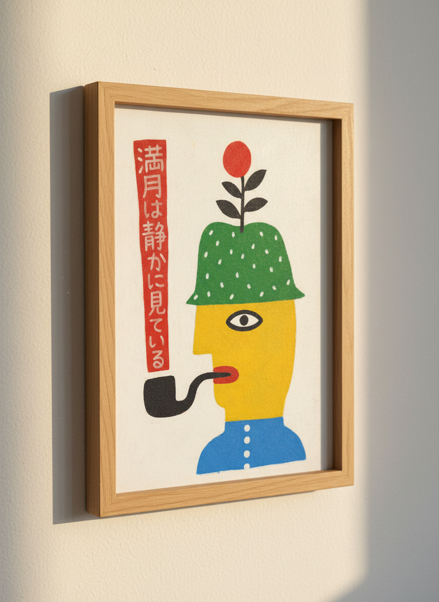 Abstract Japanese Folk Art Print | Quirky Maximalist Decor | Eclectic Living Room Wall Art | Colorful Unique Poster