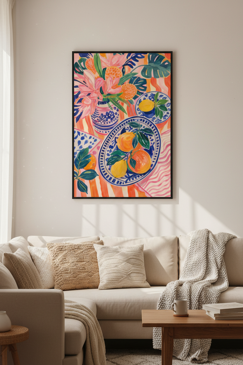 citrus wall art | colorful botanical print, kitchen decor