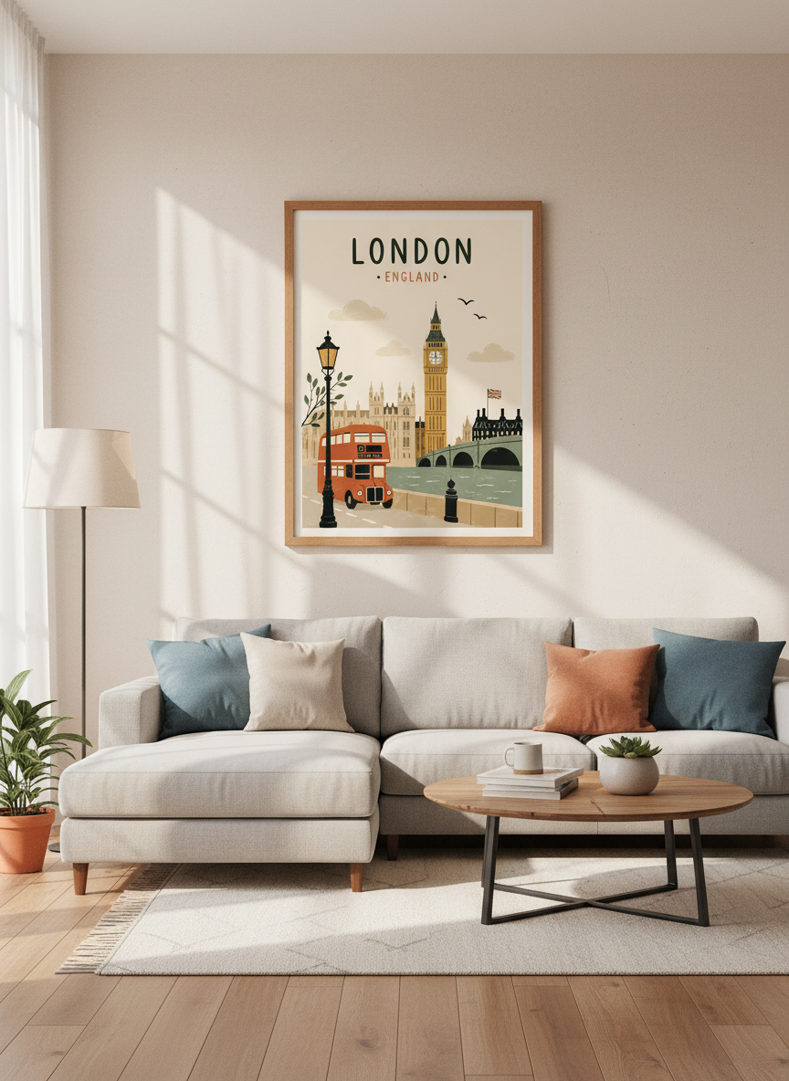 London England Travel Wall Art Print | Vintage City Poster | Minimalist Home Decor