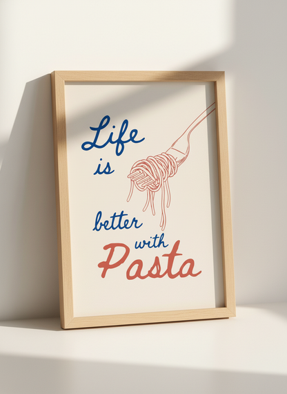 Minimalist Pasta Wall Art Print | Kitchen Decor | Foodie Poster | "Life is Better with Pasta" Quote Art | Unframed, Framed, Digital Download