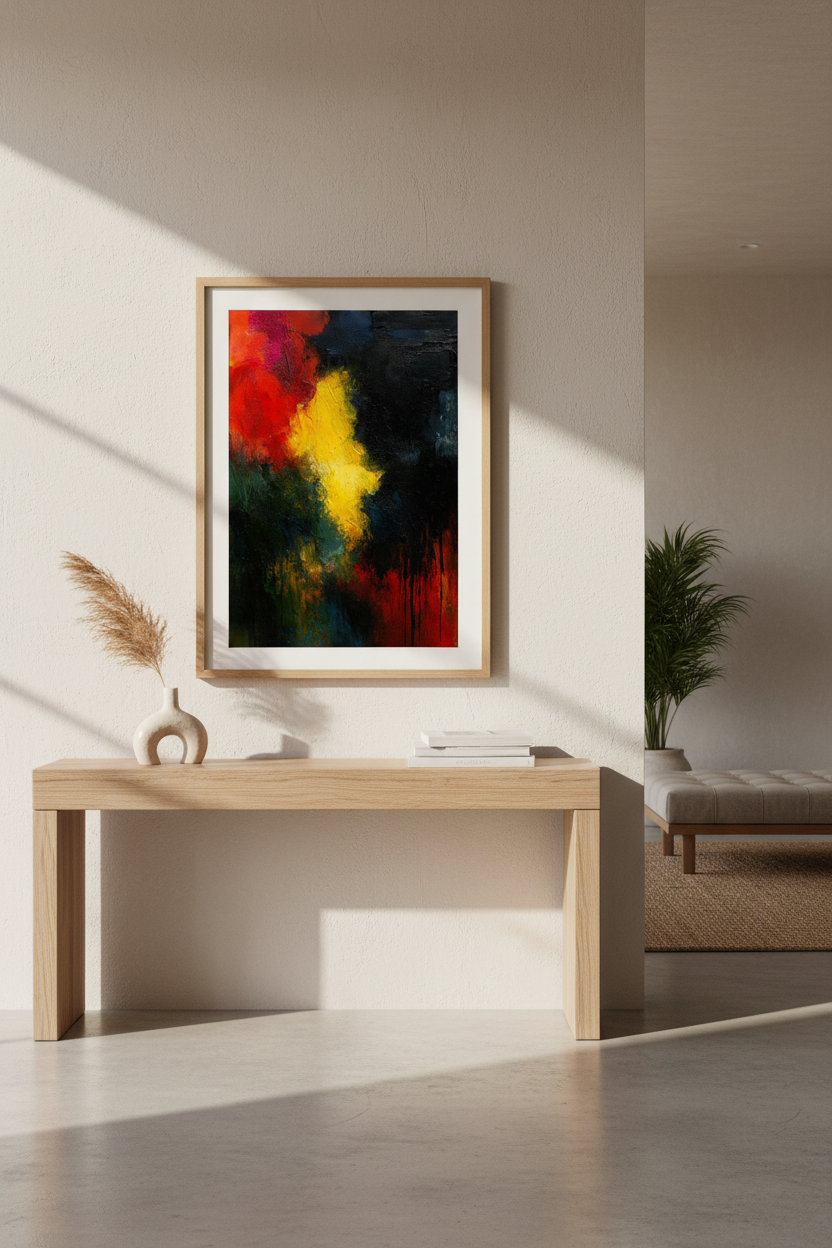 Abstract Expressionist Framed Wall Art Textured | Modern Living Room Decor | Vivid Gallery Poster Print Ready To Hang
