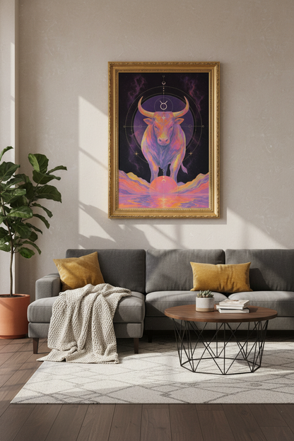 Taurus wall art | Cosmic neon boho, Bedroom decor