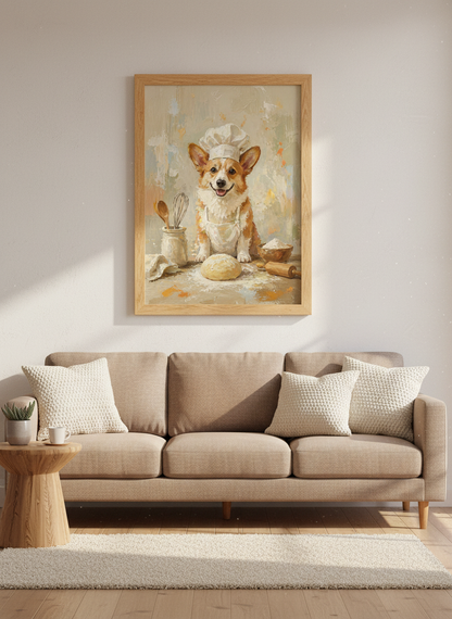 Chef Corgi Baking Wall Art Print | Kitchen Decor | Whimsical Dog Poster