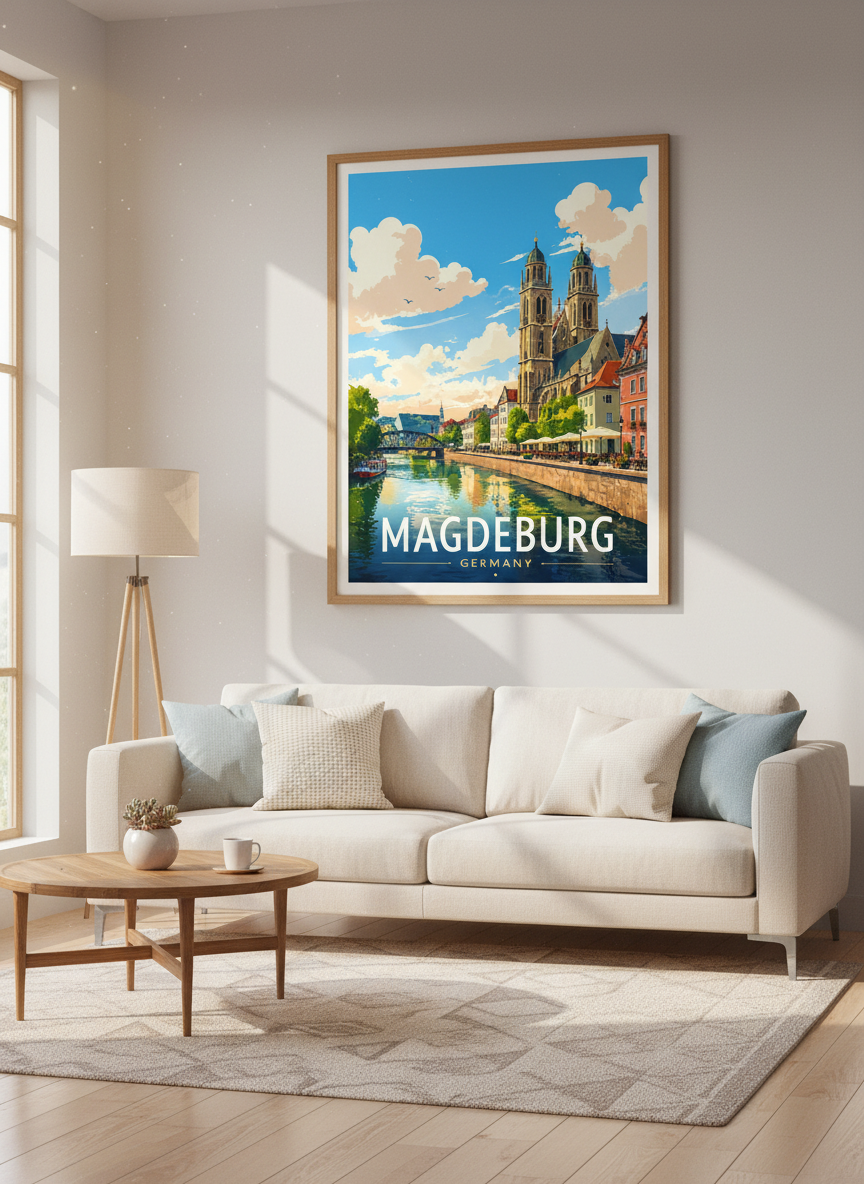 Magdeburg Germany Travel Poster | Cityscape Wall Art | Vibrant Scenery Decor